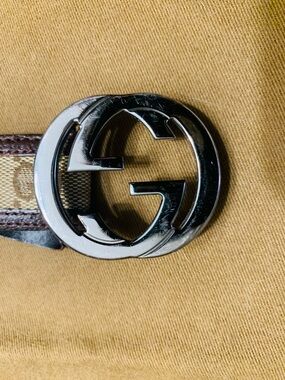Gucci Brown Canvas Belt with Silver Double G Buckle